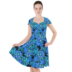 Fall Leaves Blue Cap Sleeve Midi Dress by bloomingvinedesign