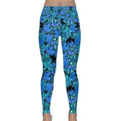 Fall Leaves Blue Lightweight Velour Classic Yoga Leggings by bloomingvinedesign