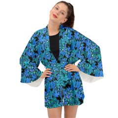 Fall Leaves Blue Long Sleeve Kimono by bloomingvinedesign