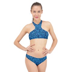 Blue Mosaic High Neck Bikini Set by retrotoomoderndesigns