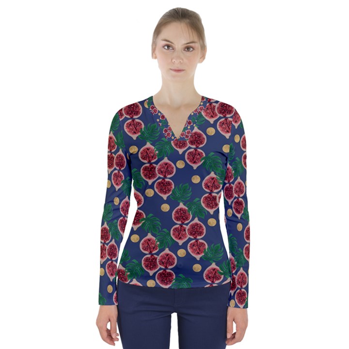 Figs and Monstera  V-Neck Long Sleeve Top