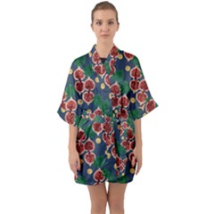 Figs And Monstera  Half Sleeve Satin Kimono 