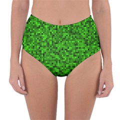 Green Mosaic Reversible High-waist Bikini Bottoms by retrotoomoderndesigns