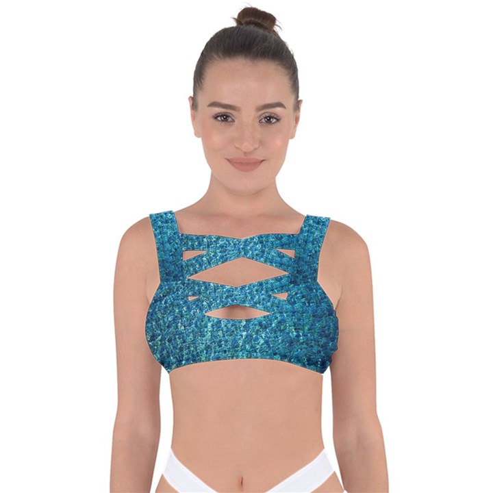 Turquoise Blue Ocean Bandaged Up Bikini Top