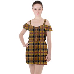 Plaid 5 Ruffle Cut Out Chiffon Playsuit by ArtworkByPatrick