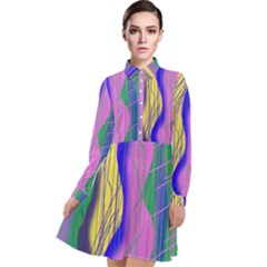 Wavy Scribble Abstract Long Sleeve Chiffon Shirt Dress