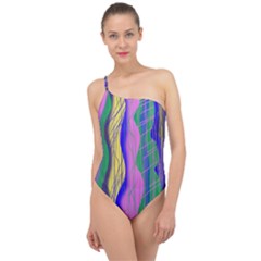 Wavy Scribble Abstract Classic One Shoulder Swimsuit by bloomingvinedesign