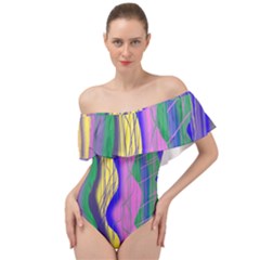 Wavy Scribble Abstract Off Shoulder Velour Bodysuit  by bloomingvinedesign