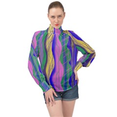 Wavy Scribble Abstract High Neck Long Sleeve Chiffon Top by bloomingvinedesign