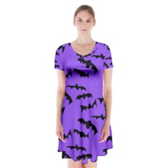 Bats Pattern Short Sleeve V-neck Flare Dress by bloomingvinedesign