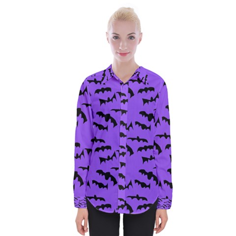 Bats Pattern Womens Long Sleeve Shirt by bloomingvinedesign