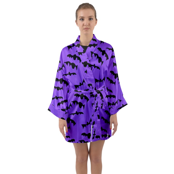 Bats pattern Long Sleeve Satin Kimono