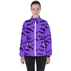 Bats Pattern Women s High Neck Windbreaker by bloomingvinedesign