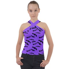 Bats Pattern Cross Neck Velour Top by bloomingvinedesign