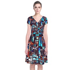 Colorful 66 Short Sleeve Front Wrap Dress by ArtworkByPatrick