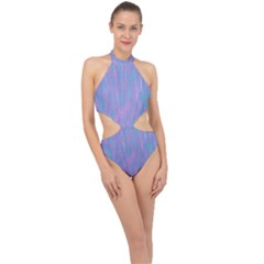 Purple Turquoise Watercolors Halter Side Cut Swimsuit by retrotoomoderndesigns