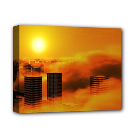 City Sun Clouds Smog Sky Yellow Deluxe Canvas 14  X 11  (stretched) by Simbadda