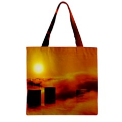 City Sun Clouds Smog Sky Yellow Zipper Grocery Tote Bag by Simbadda