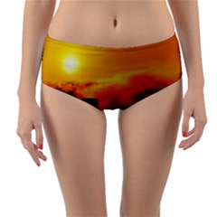 City Sun Clouds Smog Sky Yellow Reversible Mid-waist Bikini Bottoms by Simbadda