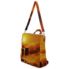 City Sun Clouds Smog Sky Yellow Crossbody Backpack by Simbadda