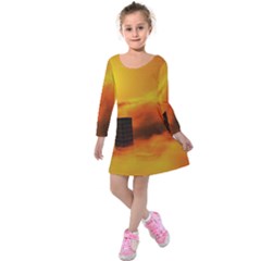 City Sun Clouds Smog Sky Yellow Kids  Long Sleeve Velvet Dress