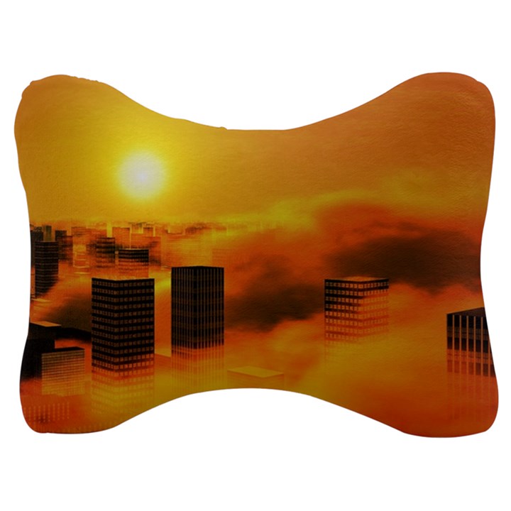 City Sun Clouds Smog Sky Yellow Velour Seat Head Rest Cushion