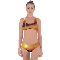 City Sun Clouds Smog Sky Yellow Criss Cross Bikini Set by Simbadda