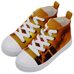 City Sun Clouds Smog Sky Yellow Kids  Mid-top Canvas Sneakers by Simbadda