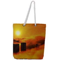 City Sun Clouds Smog Sky Yellow Full Print Rope Handle Tote (large) by Simbadda