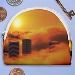 City Sun Clouds Smog Sky Yellow Horseshoe Style Canvas Pouch by Simbadda