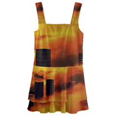 City Sun Clouds Smog Sky Yellow Kids  Layered Skirt Swimsuit by Simbadda