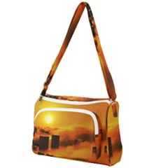 City Sun Clouds Smog Sky Yellow Front Pocket Crossbody Bag by Simbadda