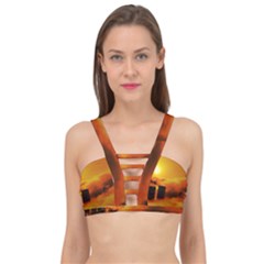 City Sun Clouds Smog Sky Yellow Cage Up Bikini Top by Simbadda