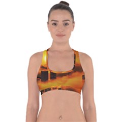 City Sun Clouds Smog Sky Yellow Cross Back Hipster Bikini Top  by Simbadda