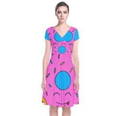 Donut Doughnut Dessert Clip Art Short Sleeve Front Wrap Dress by Simbadda