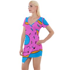 Donut Doughnut Dessert Clip Art Short Sleeve Asymmetric Mini Dress by Simbadda