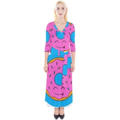 Donut Doughnut Dessert Clip Art Quarter Sleeve Wrap Maxi Dress by Simbadda