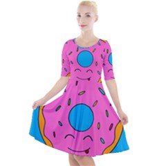 Donut Doughnut Dessert Clip Art Quarter Sleeve A-line Dress by Simbadda