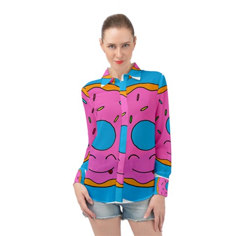 Donut Doughnut Dessert Clip Art Long Sleeve Chiffon Shirt by Simbadda