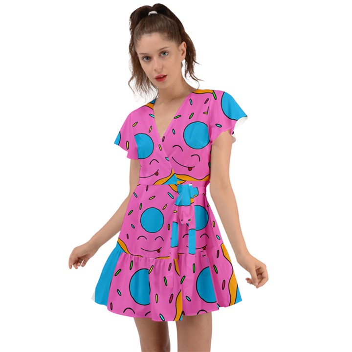 Donut Doughnut Dessert Clip Art Flutter Sleeve Wrap Dress