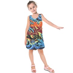 Graffiti Colourful Street Art Art Kids  Sleeveless Dress by Simbadda