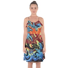 Graffiti Colourful Street Art Art Ruffle Detail Chiffon Dress