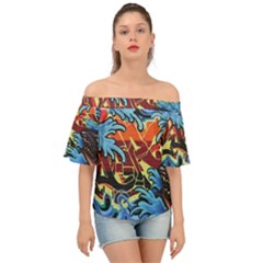 Graffiti Colourful Street Art Art Off Shoulder Short Sleeve Top by Simbadda