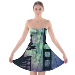 Bridge Construction Trees Strapless Bra Top Dress by Simbadda