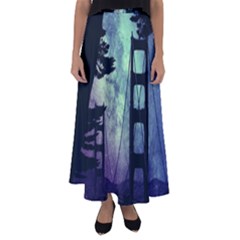 Bridge Construction Trees Flared Maxi Skirt by Simbadda