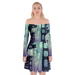 Bridge Construction Trees Off Shoulder Skater Dress by Simbadda