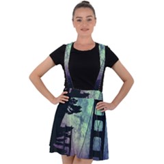 Bridge Construction Trees Velvet Suspender Skater Skirt