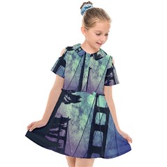 Bridge Construction Trees Kids  Short Sleeve Shirt Dress by Simbadda