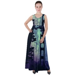 Bridge Construction Trees Empire Waist Velour Maxi Dress