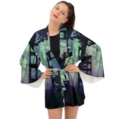 Bridge Construction Trees Long Sleeve Kimono